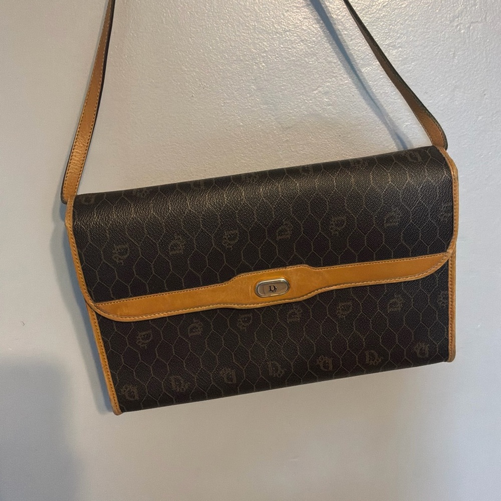 Christian Dior Vintage Honeycomb Monogram Crossbody Shoulder Bag France‎ COA